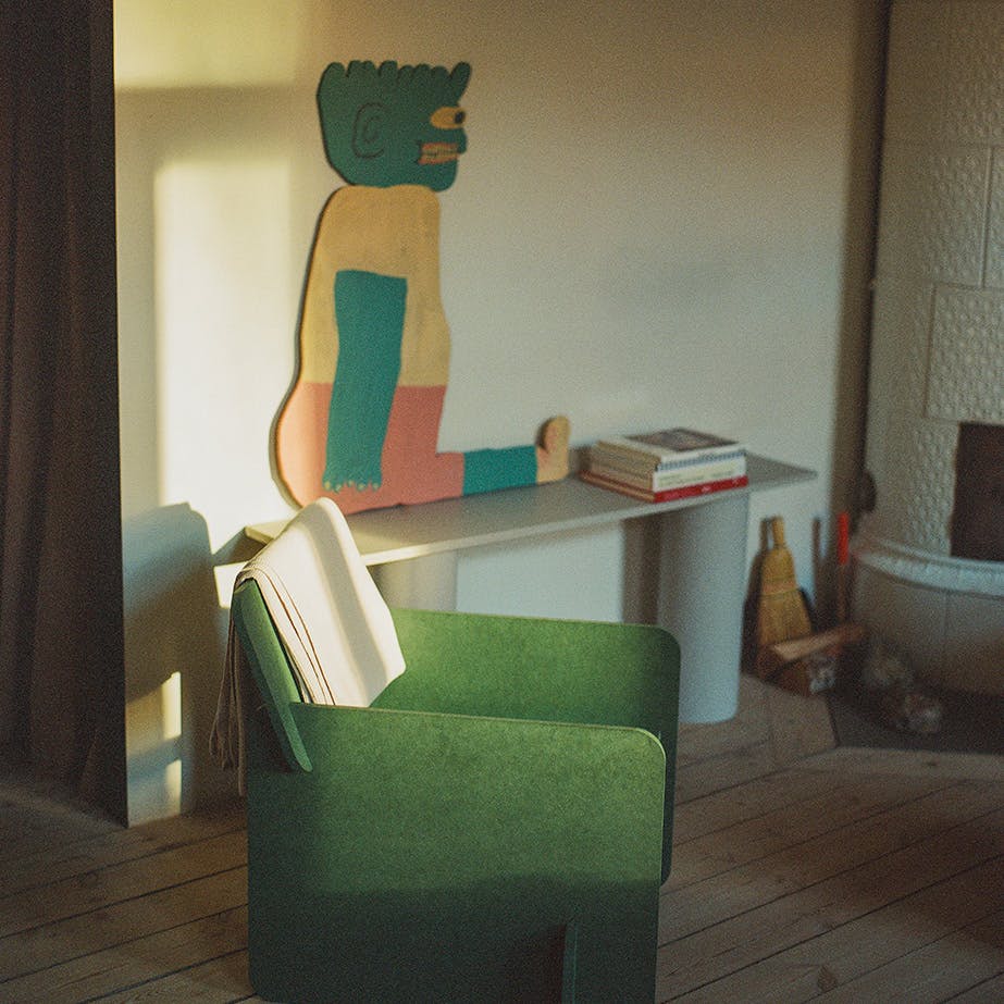 Green chair in living room